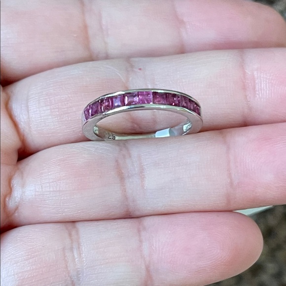 NWT Elegant 925 Silver and Natural Pink Ruby Gemstone Ring Half Eternity Size 6 - Picture 5 of 11
